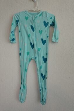 Kyte Baby Robin Hearts Blue Zippered Footie - Cozy 6-12M